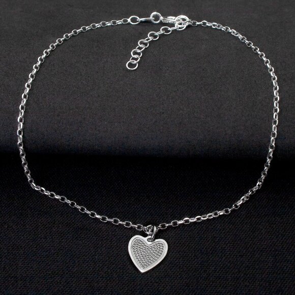 Heart Anklet Bracelet 9"+1" extender Genuine Sterling Silver Stamped 925 - Picture 2 of 7
